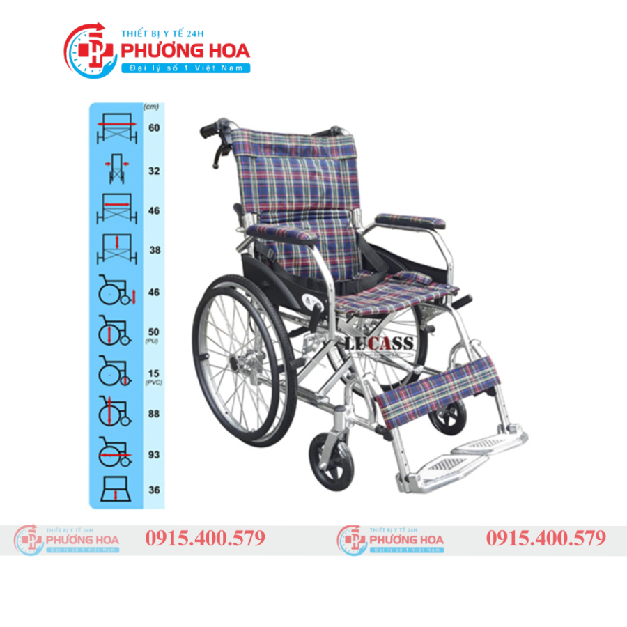 Xe lăn du lịch Lucass X63 khung hợp kim nhôm nhẹ